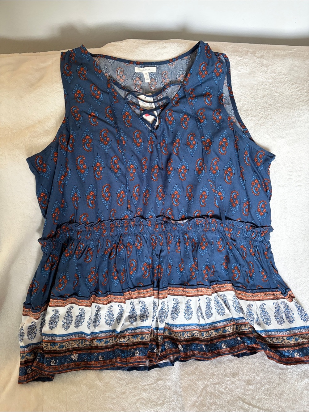 Maurices Blue Paisley Peplum Tank Top with Border Print